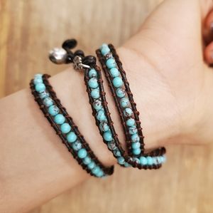 Lucky Brand Turquoise wrap bracelet beads leather